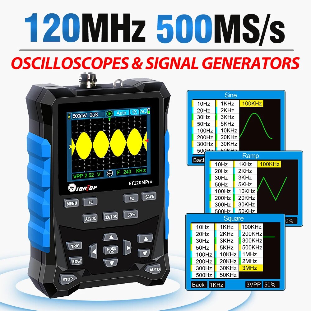 Digital Storage Oscilloscope 100Mhz - TOOLTOP ET120MPro portabel 120MHz 500 MS/s